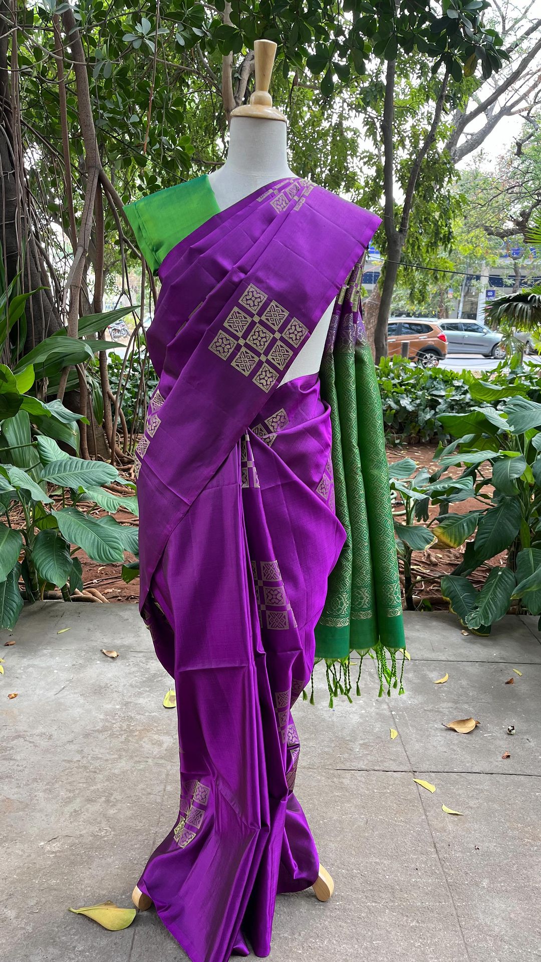 Soft silk saree price(PURPLE WITH GREEN) - Studio Thari